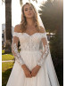 Off Shoulder Beaded Ivory Lace Tulle Fairytale Wedding Dress